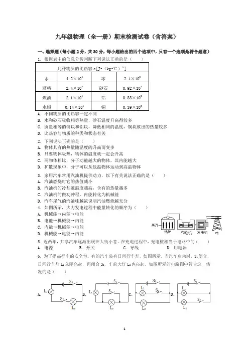 人教版初中物理九年级全一册期末检测试题.docx56