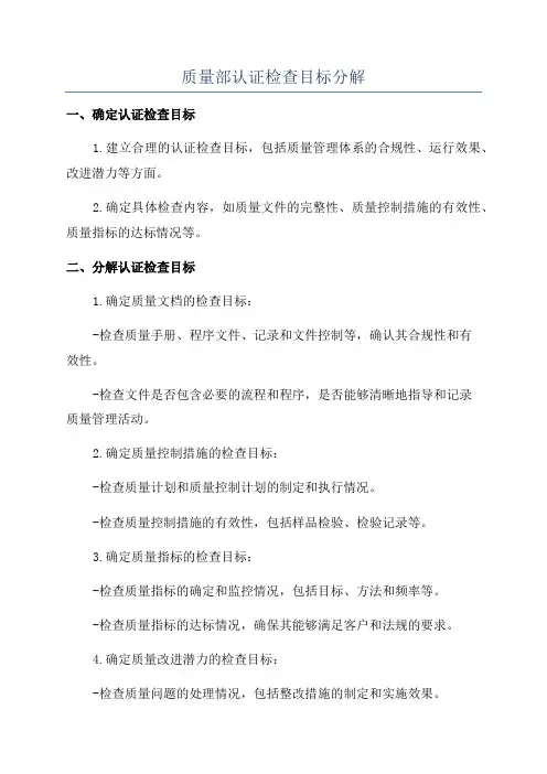 质量部认证检查目标分解