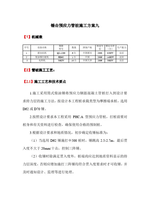 锤击预应力管桩施工方案九