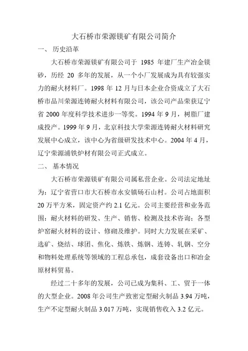 大石桥市荣源镁矿有限公司简介