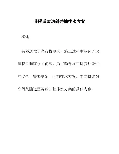 某隧道雪沟斜井抽排水方案