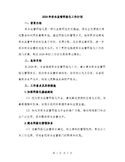 2024年安全监管网格化工作计划(2篇)