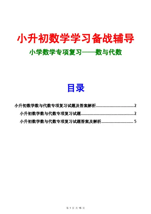 小升初数学数与代数复习试题及答案解析