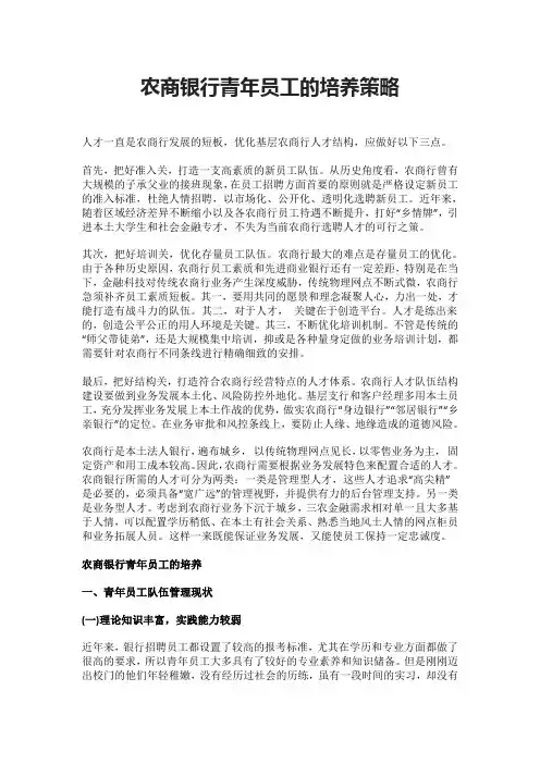 农商银行青年员工的培养策略
