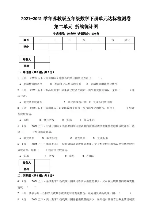 【小学】第二单元 折线统计图2021苏教版五年级数学下册单元达标检测卷含解析
