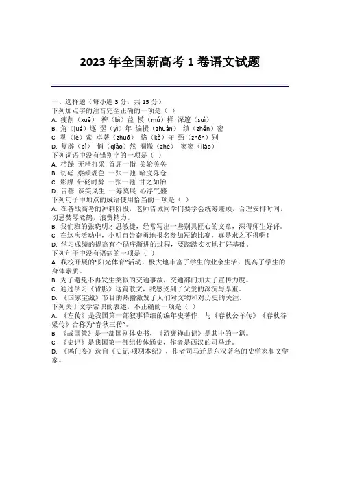 2023年全国新高考1卷语文试题