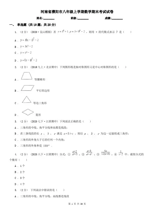 河南省濮阳市八年级上学期数学期末考试试卷