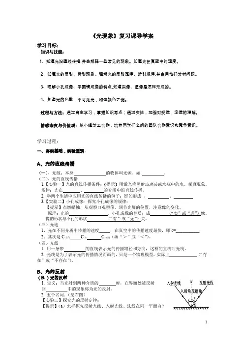 《光现象》复习课导学案