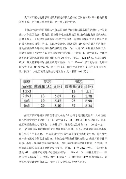 电缆截面积选择方法(网络下载)