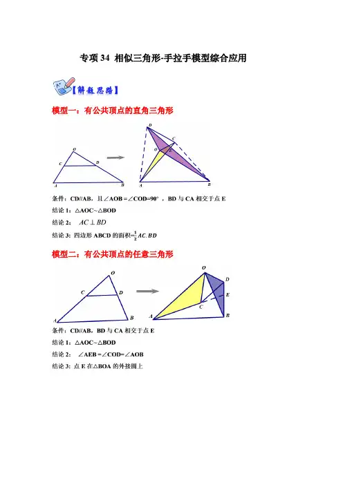 专项34相似三角形-手拉手模型综合应用(原卷版)