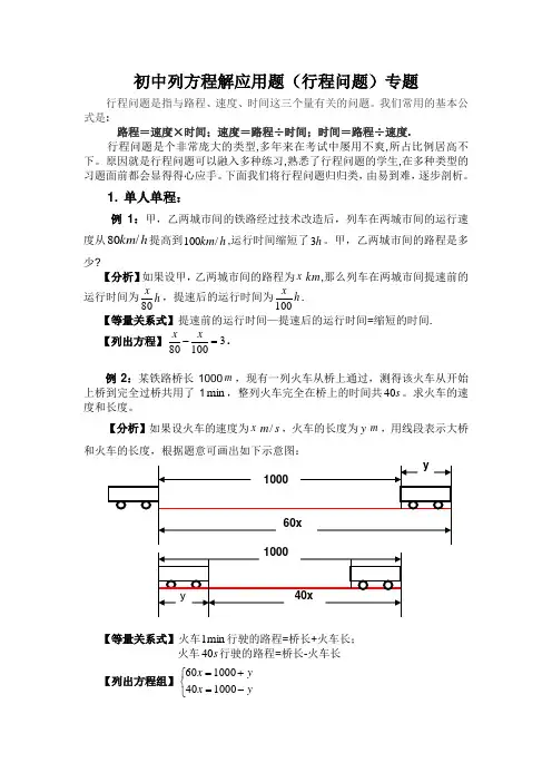 初中列方程解应用题(行程问题)专题