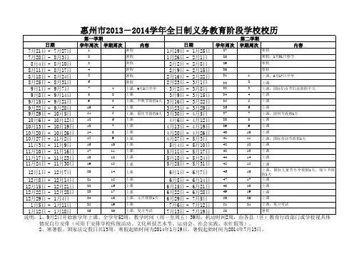 惠州市2013-2014学年全日制义务教育阶段学校校历
