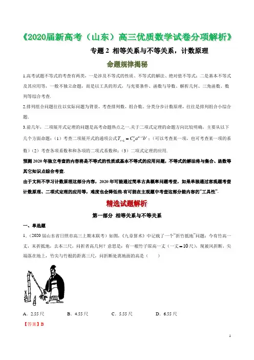 2020届山东省新高考高三优质数学试卷分项解析 专题02 相等关系与不等关系,计数原理(解析版)