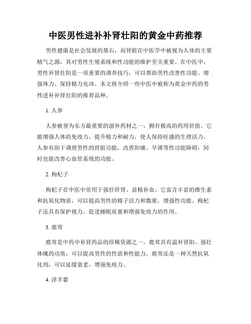 中医男性进补补肾壮阳的黄金中药推荐