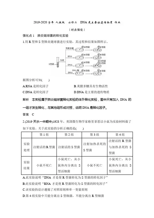 2019-2020学年 人教版  必修二  DNA是主要的遗传物质 作业