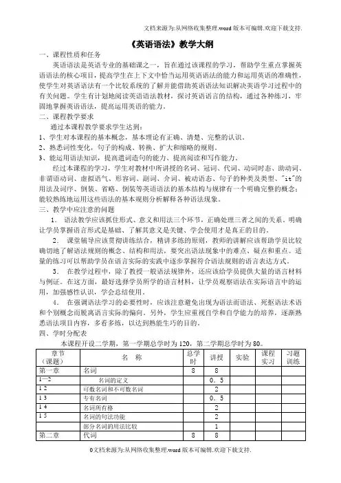 英语语法教学大纲