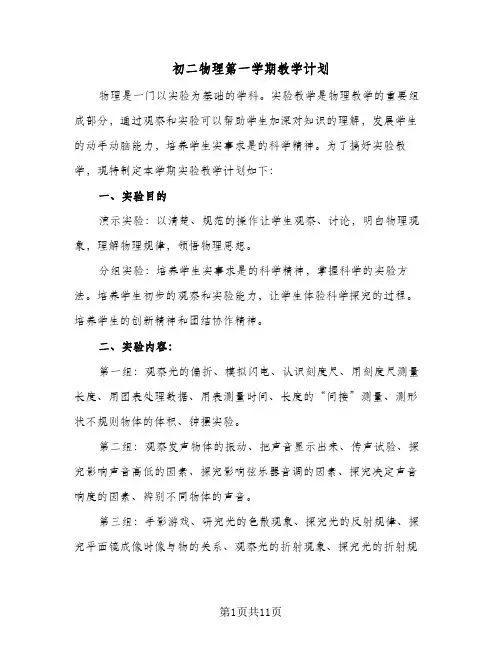 2024年初二物理第一学期教学计划（五篇）
