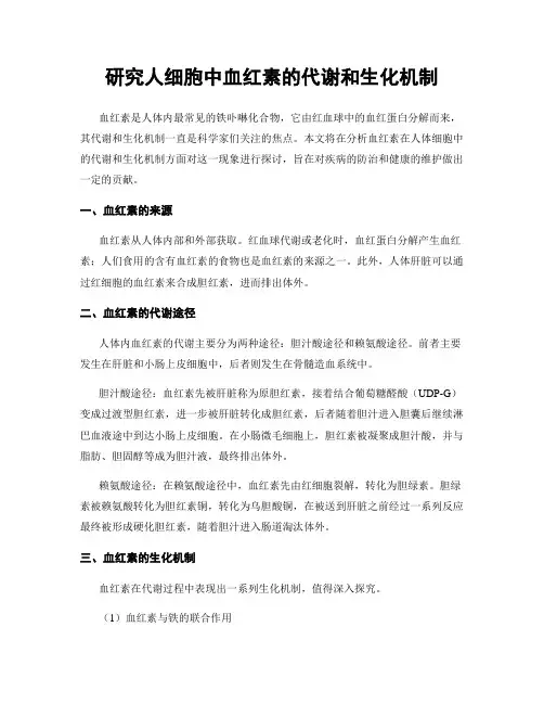 研究人细胞中血红素的代谢和生化机制