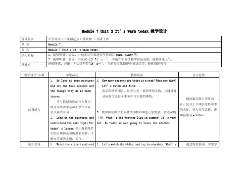 2020春三年级英语下册Module7Unit2It'swarmtoday教案外研版(三起)