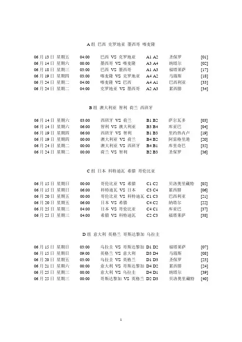 2014年世界杯赛程