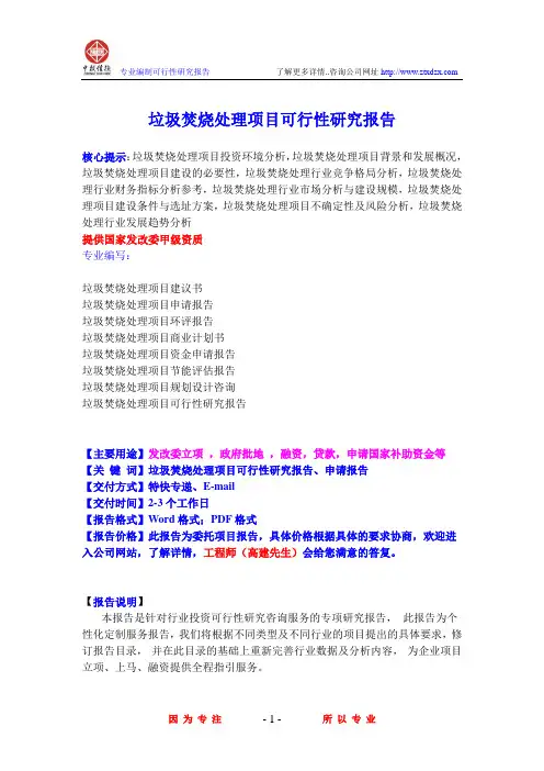 垃圾焚烧处理项目可行性研究报告