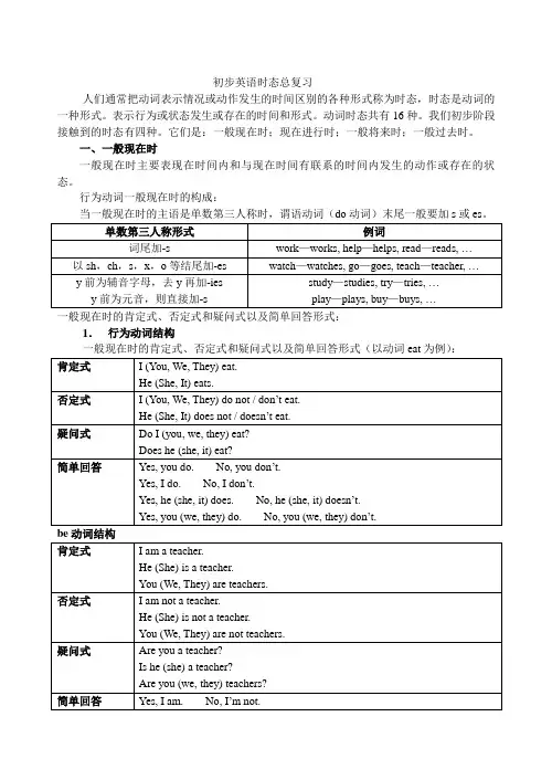 (完整版)小学英语五年级时态复习
