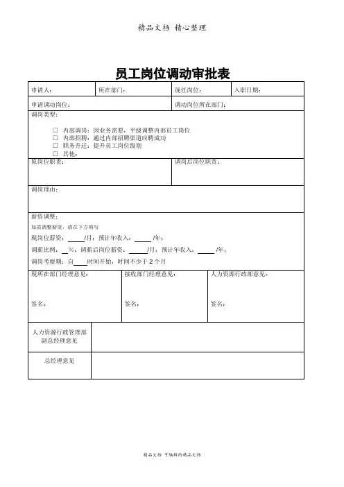 员工岗位调动审批表