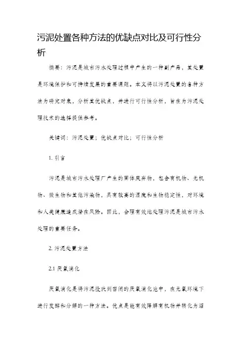 污泥处置各种方法的优缺点对比及可行性分析