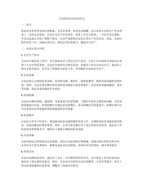 企业防雷自查自纠范文