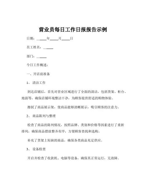 营业员每日工作日报报告示例