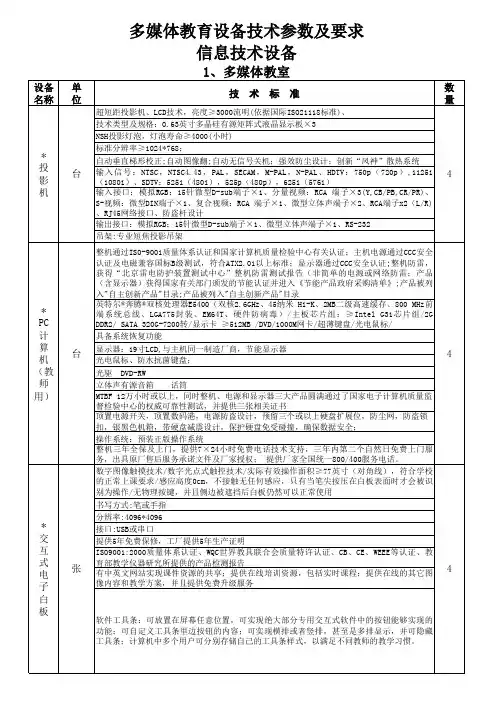 多媒体教育设备技术参数及要求