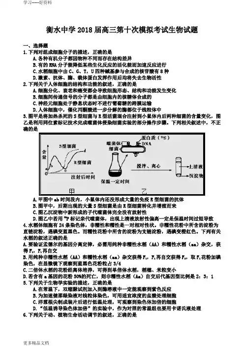 河北省衡水中学2018届高三第十次模拟考试理科综合生物试题Word版含答案汇编