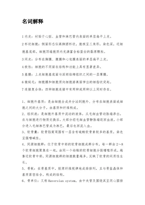 江西中医药大学基础医学类组织胚胎学的名词解释和问答题