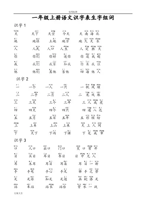 一年级上册语文识字表组词扩大版(1)