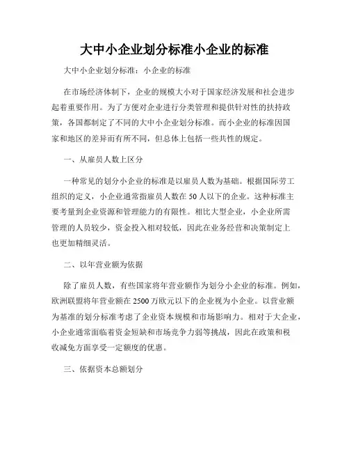 大中小企业划分标准小企业的标准