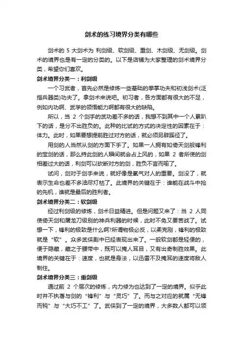 剑术的练习境界分类有哪些