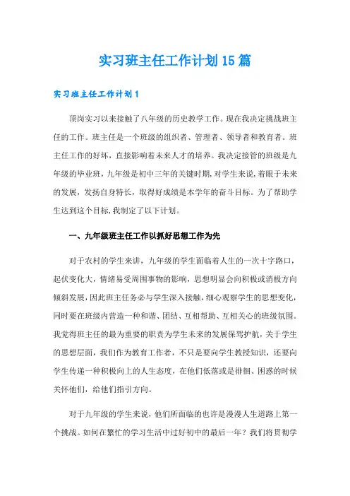 实习班主任工作计划15篇