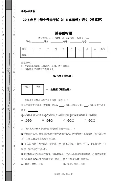 2016年初中毕业升学考试(山东东营卷)语文(带解析)