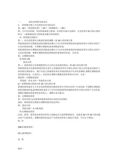 长期股权投资核算成本法与权益法转换时的会计处理