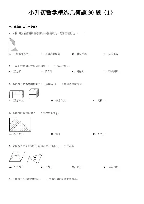 2021年小升初数学精选几何题合集含答案和解析