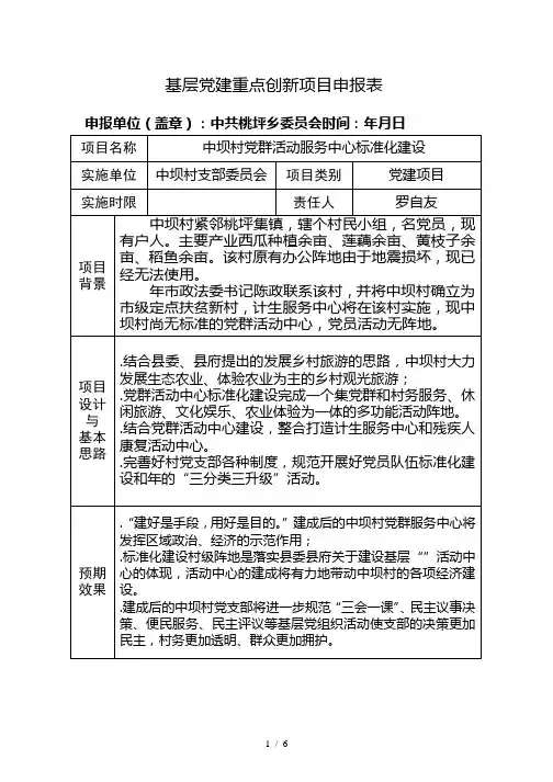 基层党建重点创新项目申报表