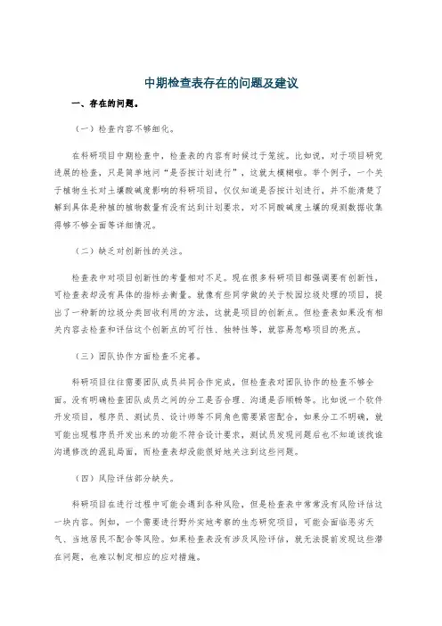 中期检查表存在的问题及建议