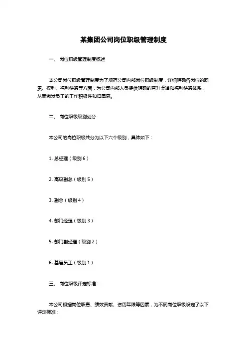 某集团公司岗位职级管理制度