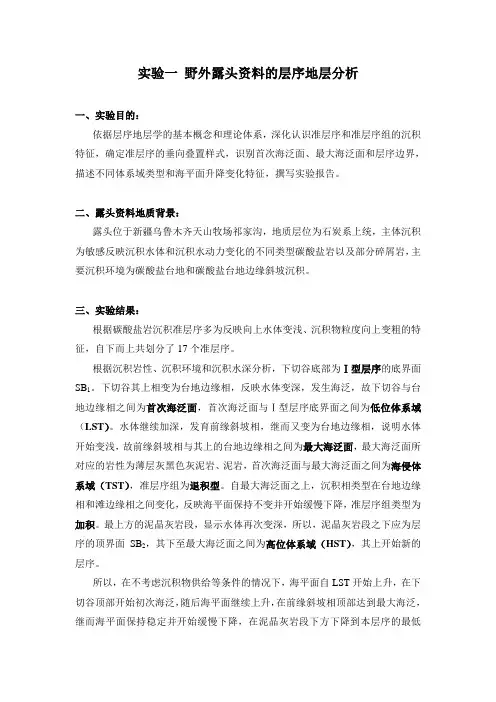 实验一 野外露头资料的层序地层分析