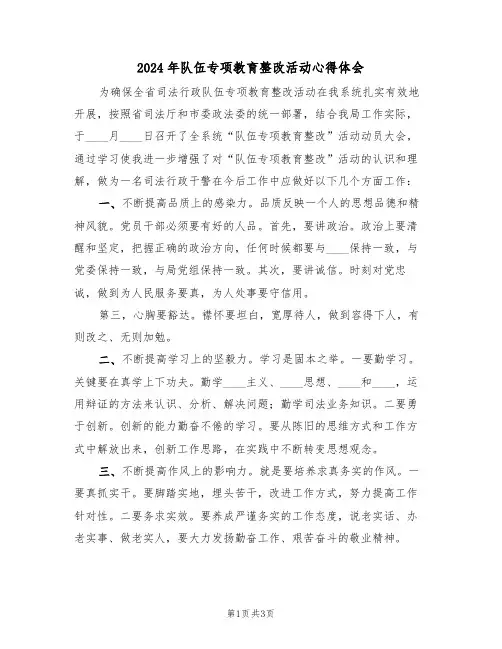2024年队伍专项教育整改活动心得体会(2篇)