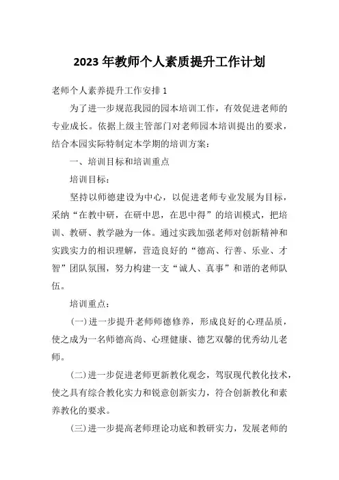 2023年教师个人素质提升工作计划