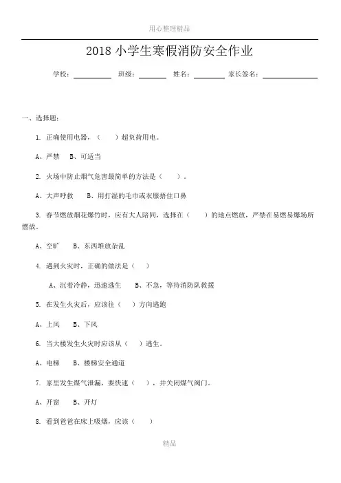2018寒假消防安全作业