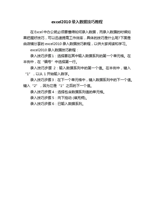 excel2010录入数据技巧教程