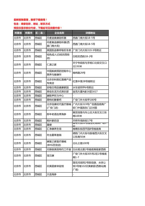 新版北京市北京市西城区保健品企业公司商家户名录单联系方式地址大全199家