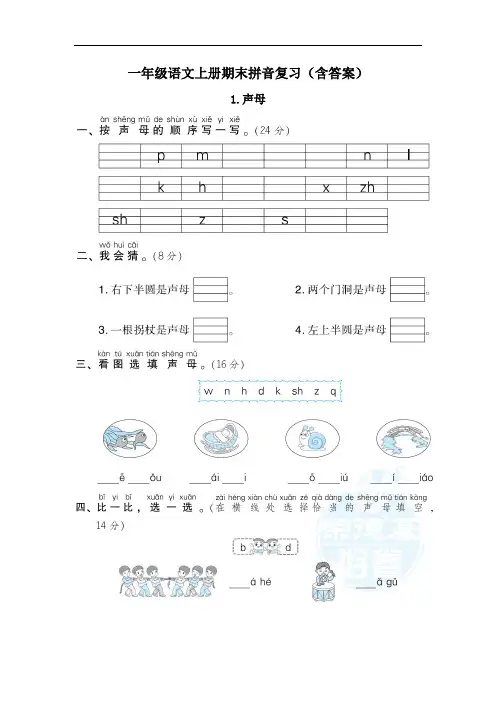 一年级语文上册期末拼音复习(含答案)